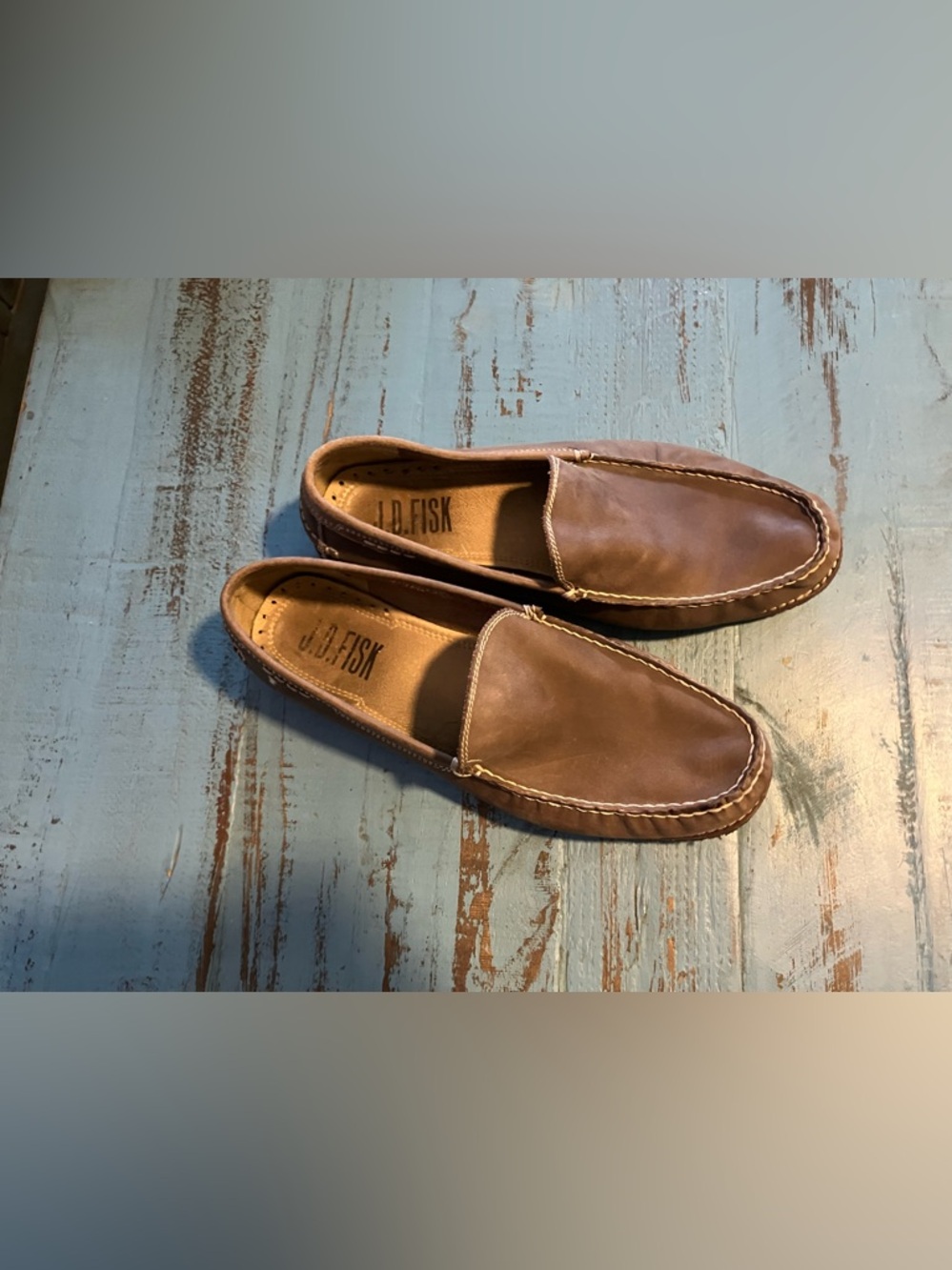 J.D. FISK Men's Soft Brown Leather Slip-On Loafers - Picture 8 of 16